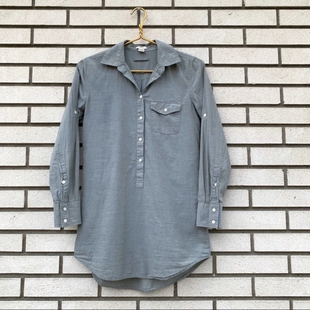 J.Crew Factory Sage Green Cotton Popover Tunic Shirt XXS Roll Tab Casual Chic